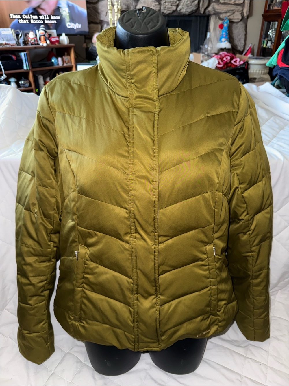 Eddie Bauer EB 550 Puffer Quilted Copper Olive Goose Down Jacket